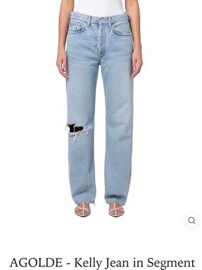 Agolde Straight Leg Kelly Jeans in Light Blue with Knee Rip